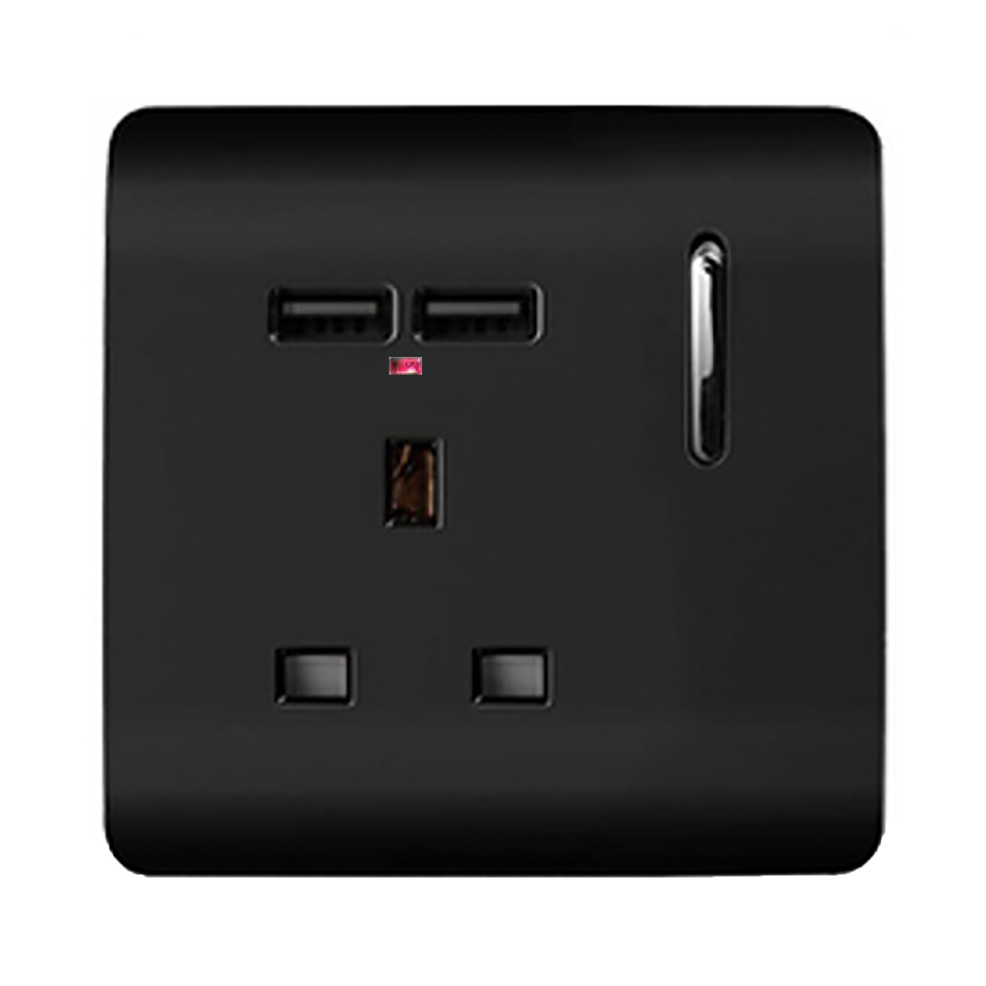 1 Gang Switched Single Socket 13A With 2 x USB-A 10W (Shared) With Neon Insert Piano Black ART-SKT13USBBK  Trendi Piano Black
